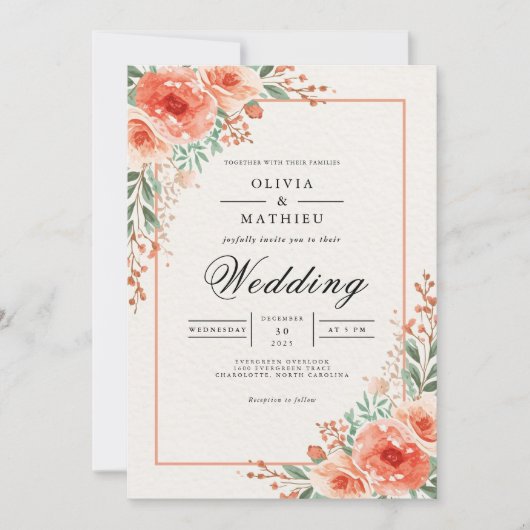 Peach Blossom Botanical Whimsy Wedding Kaart (Voorkant)
