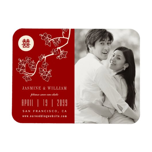 Peach Blossom Chinese Weddenfoto Save the Date Magneet (Horizontaal)