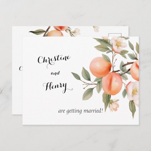 Peach Blossom De datum opslaan Briefkaart (Voorkant / Achterkant)