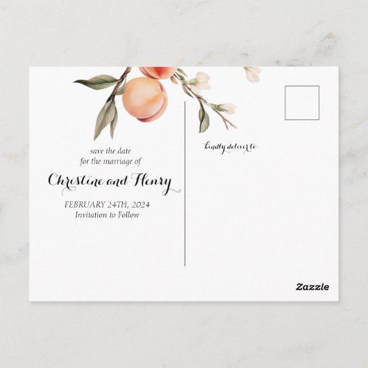 Peach Blossom De datum opslaan Briefkaart (Achterkant)