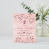 Peach Blossom Double Happiness Chinese bruiloft Aankondigingskaart (Staand voorkant)