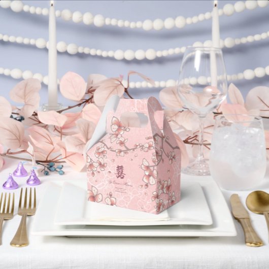 Peach Blossom Double Happiness Chinese bruiloft Bedankdoosjes