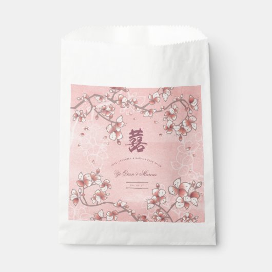 Peach Blossom Double Happiness Chinese bruiloft Bedankzakje (Voorkant)