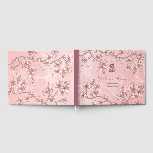 Peach Blossom Double Happiness Chinese bruiloft Gastenboek (Volledig)