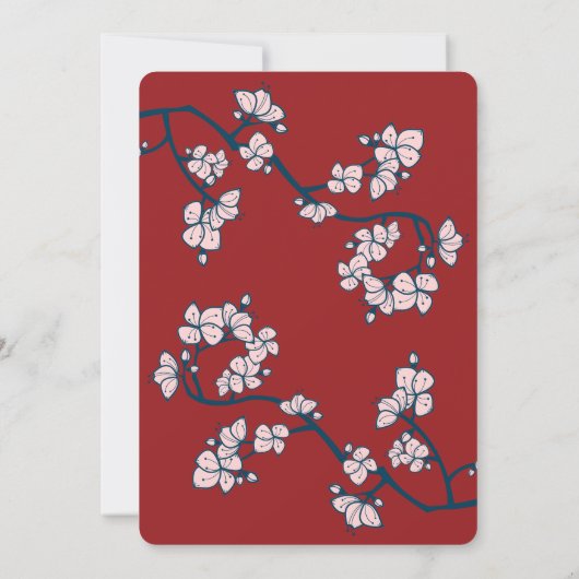 Peach Blossom Double Happiness Chinese bruiloft Kaart (Achterkant)