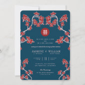 Peach Blossom Double Happiness Chinese bruiloft Kaart (Voorkant)