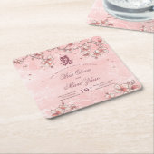 Peach Blossom Double Happiness Chinese bruiloft Kartonnen Onderzetters (Schuin)