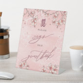 Peach Blossom Double Happiness Chinese bruiloft Reclamebord Met Voetstuk (Insitu)
