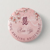 Peach Blossom Double Happiness Chinese bruiloft Ronde Button 5,7 Cm (Voorkant)