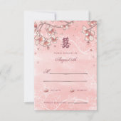 Peach Blossom Double Happiness Chinese bruiloft RSVP Kaartje (Voorkant)