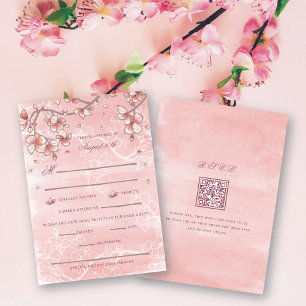 Peach Blossom Double Happiness Chinese bruiloft RSVP Kaartje