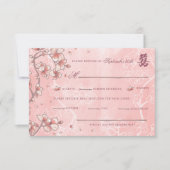 Peach Blossom Double Happiness Chinese bruiloft RSVP Kaartje (Voorkant)