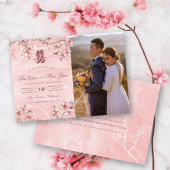 Peach Blossom Double Happiness Chinese bruiloft Save The Date