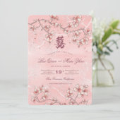 Peach Blossom Double Happiness Chinese bruiloft Save The Date (Staand voorkant)