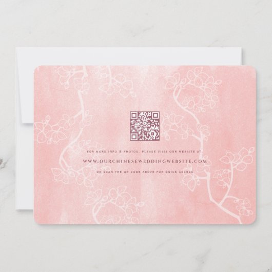 Peach Blossom Double Happiness Chinese bruiloft Save The Date (Achterkant)