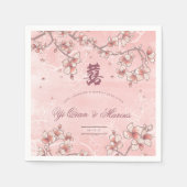 Peach Blossom Double Happiness Chinese bruiloft Servet (Voorkant)