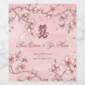 Peach Blossom Double Happiness Chinese bruiloft Wijn Etiket (Enkel label)