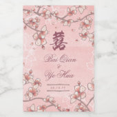 Peach Blossom Double Happiness Chinese bruiloft Wijn Etiket (Enkel label)