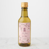 Peach Blossom Double Happiness Chinese bruiloft Wijn Etiket (Voorkant)