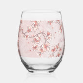 Peach Blossom Double Happiness Chinese bruiloft Wijnglas Zonder Voet (Voorkant)