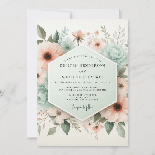 Peach Blossom Ethereal Wedding Kaart (Voorkant)