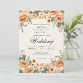 Peach Blossom Floral Frame Wedding Kaart (Staand voorkant)