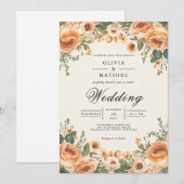 Peach Blossom Floral Frame Wedding Kaart (Voorkant / Achterkant)