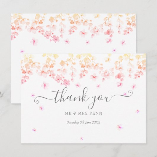 Peach Blossom Floral Wedding Bedankkaart (Voorkant / Achterkant)