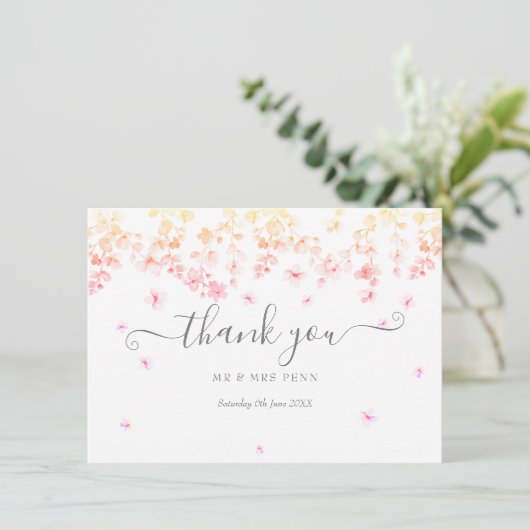 Peach Blossom Floral Wedding Bedankkaart (Staand voorkant)