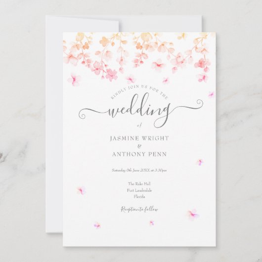 Peach Blossom Floral Wedding Kaart (Voorkant)
