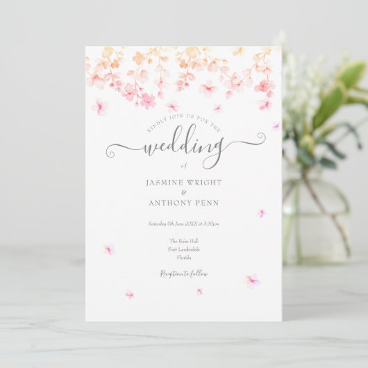 Peach Blossom Floral Wedding Kaart (Staand voorkant)
