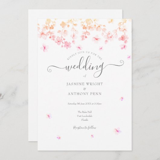 Peach Blossom Floral Wedding Kaart (Voorkant / Achterkant)