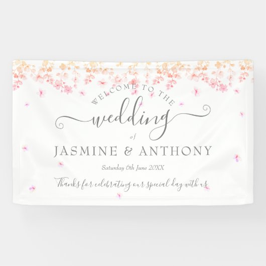 Peach Blossom Floral Wedding Spandoek (Horizontaal)