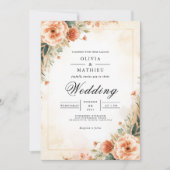 Peach Blossom Flourish Wedding Kaart (Voorkant)
