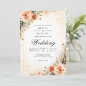 Peach Blossom Flourish Wedding Kaart (Staand voorkant)