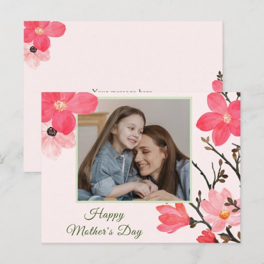 Peach Blossom Happy Moederdag-fotokaart Briefkaart (Voorkant / Achterkant)