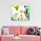 Peach Blossom Hummingbird Canvas Afdruk (Insitu (Woonkamer))