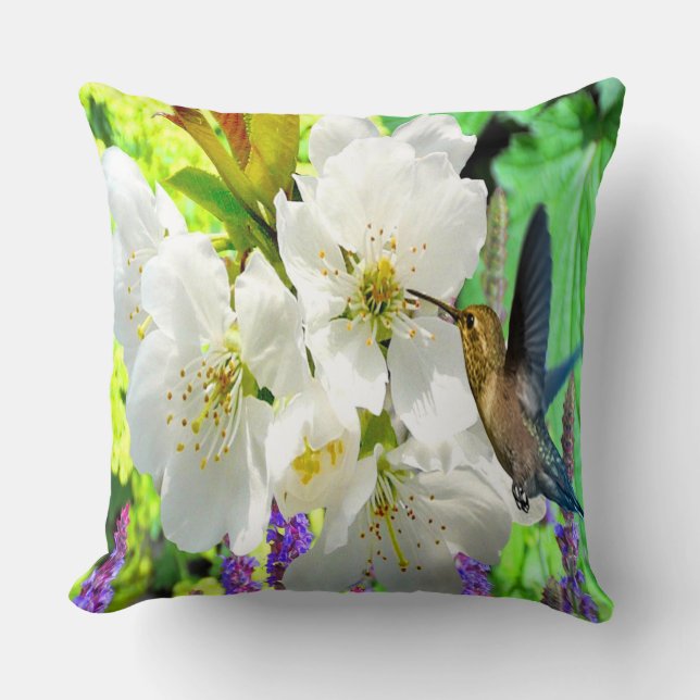 Peach Blossom Hummingbird Kussen (Voorkant)