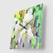 Peach Blossom Hummingbird Vierkante Klok (Hoek)