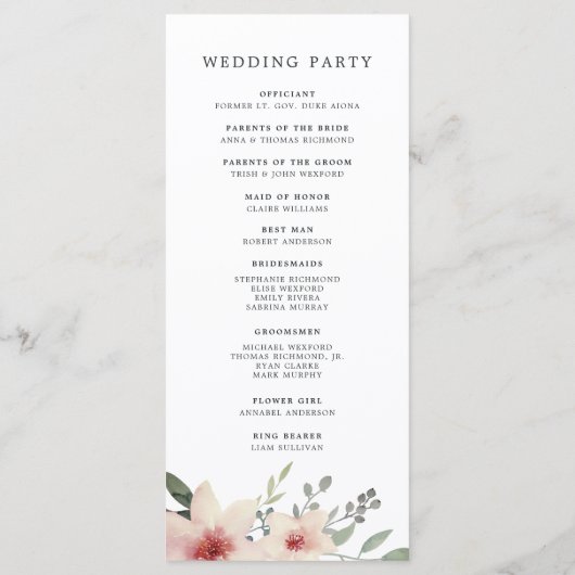 Peach Blossom huwelijksceremonie programma Programmakaart (Achterkant)