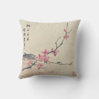 Peach Blossom Ink Artwork Sierkussen