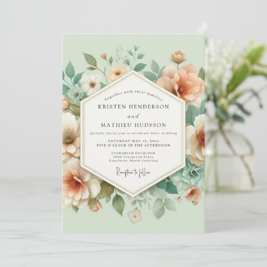 Peach Blossom Meadow Wedding Kaart (Staand voorkant)