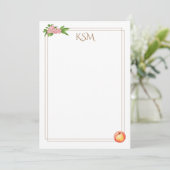 Peach Blossom Monogram Notitiekaarten Kaart (Staand voorkant)