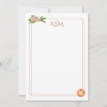 Peach Blossom Monogram Notitiekaarten