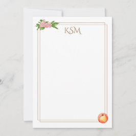Peach Blossom Monogram Notitiekaarten Kaart