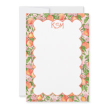 Peach Blossom Monogram Notitiekaarten