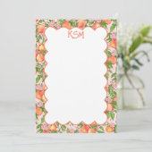 Peach Blossom Monogram Notitiekaarten Kaart (Staand voorkant)