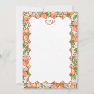 Peach Blossom Monogram Notitiekaarten Kaart