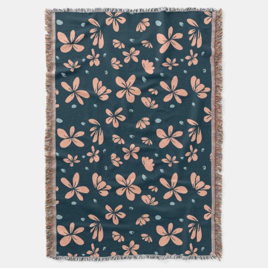 Peach Blossom Petals op Midnight Blue Deken (Voorkant Verticaal)