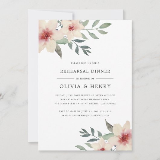 Peach Blossom rehearsal Dinner Invitation Kaart (Voorkant)